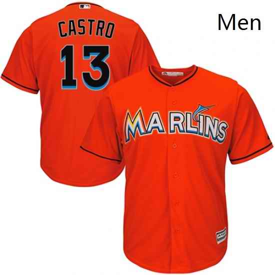 Mens Majestic Miami Marlins 13 Starlin Castro Replica Orange Alternate 1 Cool Base MLB Jersey